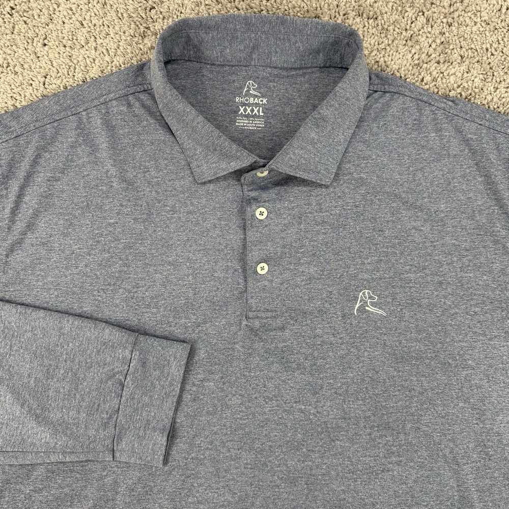 Rhoback Polo Men's XXXL Heathered Blue Long Sleeve Performance Stretch Golf